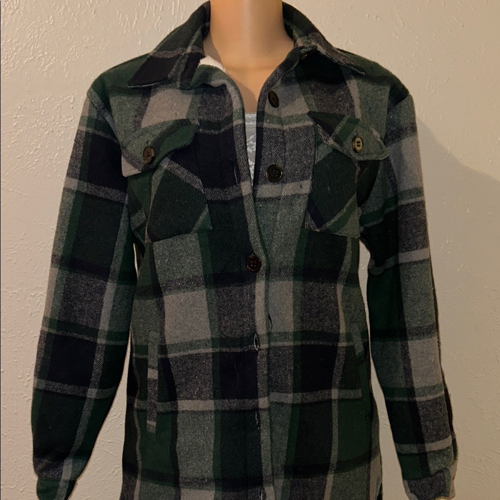 Plaid Women's Jacket - Green and Gray